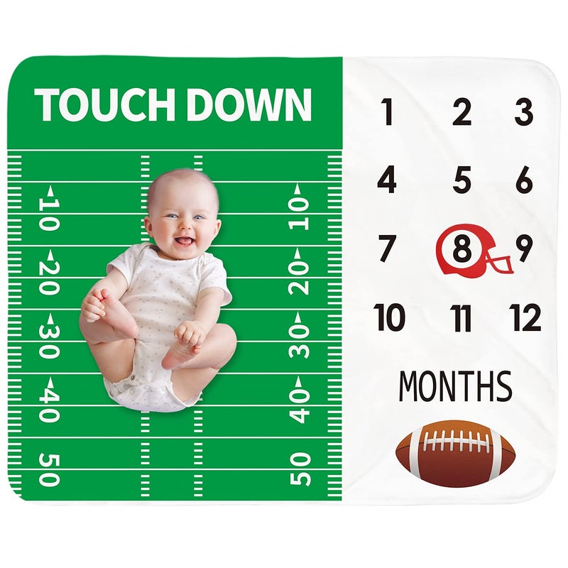 Tebaby Baby Monthly Milestone Blanket Boy - Newborn Month Blanket Unisex Neutral Personalized Shower Gift Football Sports Nursery Decor Photography Background Prop with Frame Large 51''x40'' - Image 1